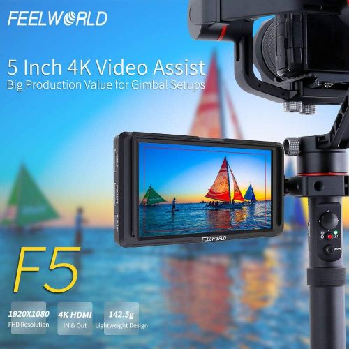  FEELWORLD F5 5 Inch DSLR On Camera Field Monitor Small Full HD 1920x1080 IPS Video Peaking Focus Assist with 4K HDMI 8.4V DC Input Output Include Tilt Arm