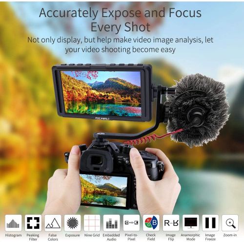  FEELWORLD F5 5 Inch DSLR On Camera Field Monitor Small Full HD 1920x1080 IPS Video Peaking Focus Assist with 4K HDMI 8.4V DC Input Output Include Tilt Arm