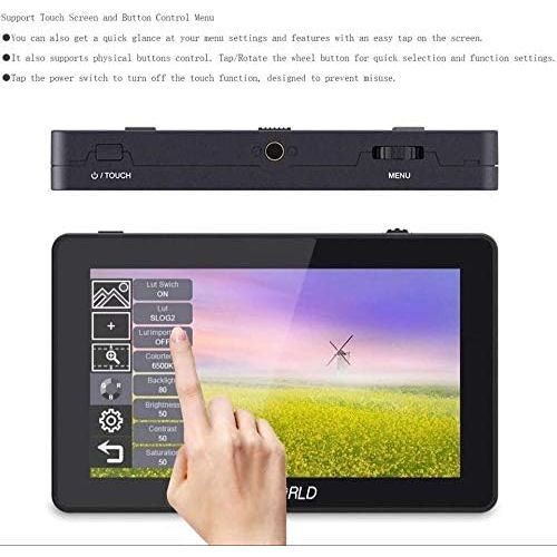  FEELWORLD F6 Plus 5.5 Inch 3D Touch Screen IPS FHD1920x1080 Support 4K HDMI Field Monitor On DSLR Camera DC and Type-C Input with Tilt Arm and 12V Adapter (with Battery and Charger