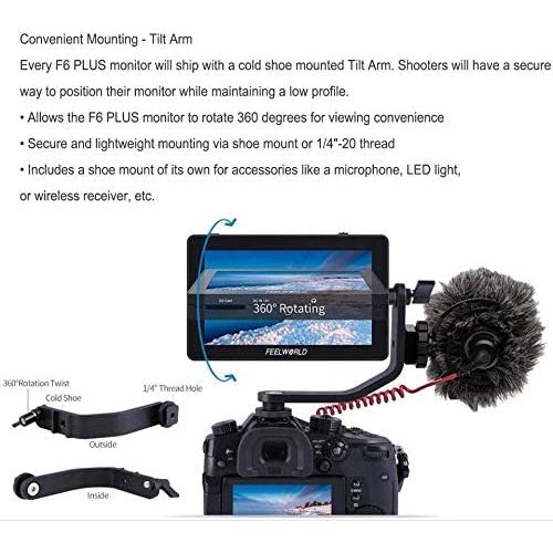  FEELWORLD F6 Plus 5.5 Inch 3D Touch Screen IPS FHD1920x1080 Support 4K HDMI Field Monitor On DSLR Camera DC and Type-C Input with Tilt Arm and 12V Adapter (with Battery and Charger