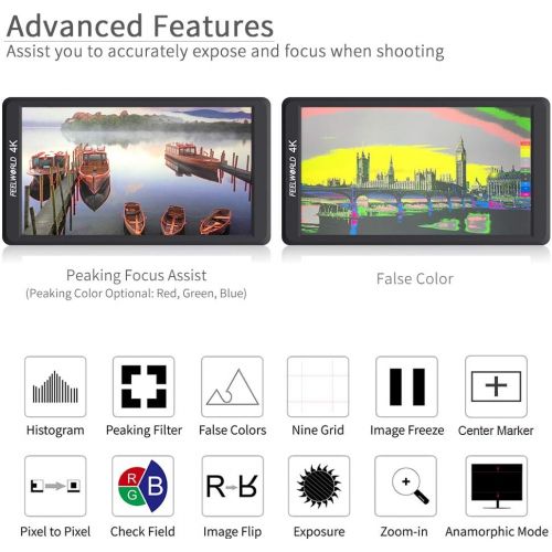  FEELWORLD F570 5.7 inch DSLR On Camera Field Monitor Small HD Focus Video Assist IPS Full HD 1920x1080 Support 4K HDMI Input Output Rugged Aluminum Housing