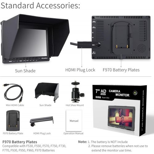  FEELWORLD FW759 7 Inch DSLR Camera Field Monitor HD Video Assist Slim IPS 1280x800 4K HDMI 1080p with Sunshade