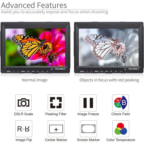  FEELWORLD FW759 7 Inch DSLR Camera Field Monitor HD Video Assist Slim IPS 1280x800 4K HDMI 1080p with Sunshade