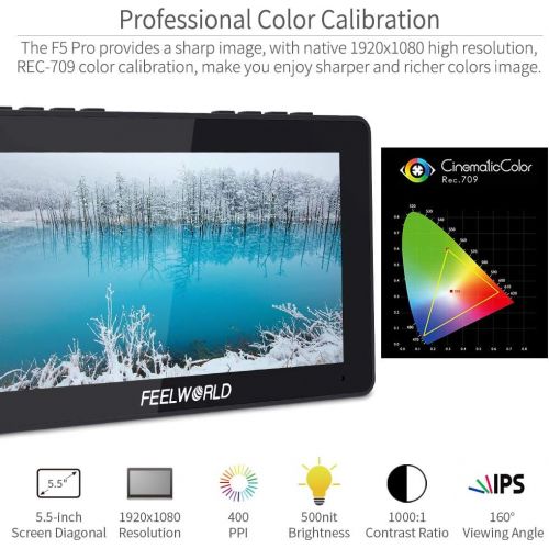  FEELWORLD F5 Pro V2 5.5 Inch Touch Screen DSLR Camera Field Monitor with 3D LUT F970 External Kit Install for Power Wireless Transmission IPS FHD1920x1080 4K HDMI Input Output 5V T