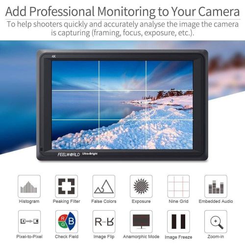  FEELWORLD FW279 7 Inch 2200nit Ultra Bright DSLR Camera Field Monitor High Brightness Sunlight Viewable Full HD 1920x1200 4K HDMI Input Output