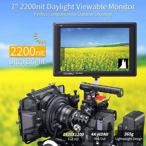  FEELWORLD FW279 7 Inch 2200nit Ultra Bright DSLR Camera Field Monitor High Brightness Sunlight Viewable Full HD 1920x1200 4K HDMI Input Output