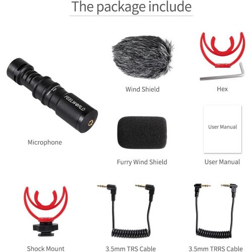  FEELWORLD FM8 Universal Compact Shotgun Video Microphone with Shock Mount, Wind Shield and 3.5mm Conversion Cable for Audio Recording Smartphones DSLR Camera Filmmaking Vlogging Mu