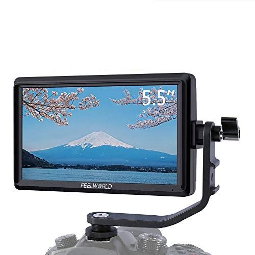  FEELWORLD S55 5.5 Inch 4K HDMI IPS On Camera Video Field Monitor, Small Full HD 1280x720 Vlogging Video Peaking Foucus Assist Monitor Swivel Arm with 8.4V DC Output