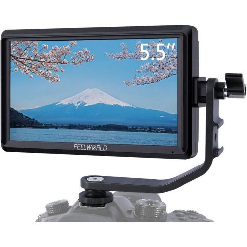  FEELWORLD S55 5.5 Inch 4K HDMI IPS On Camera Video Field Monitor, Small Full HD 1280x720 Vlogging Video Peaking Foucus Assist Monitor Swivel Arm with 8.4V DC Output