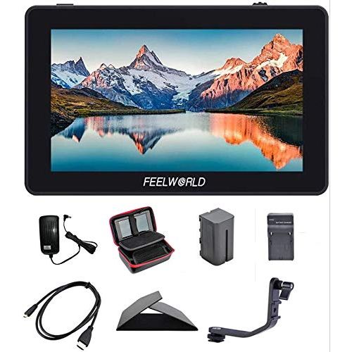  FEELWORLD F6 Plus 5.5 Inch 3D Touch Screen IPS FHD1920x1080 Support 4K HDMI Field Monitor On DSLR Camera DC and Type-C Input with Tilt Arm and 12V Adapter (with Battery and Charger