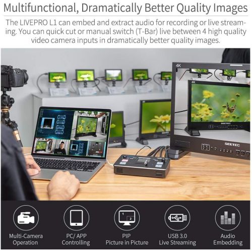  [아마존베스트]Feelworld LIVEPRO L1 Multiformat Video Mixer Switcher 4X HDMI Input USB3.0 Live Streaming/Camera Production/Live Broadcast (with USB Cable + Adapter)