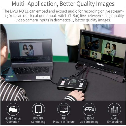  [아마존베스트]FEELWORLD LIVEPRO L1 V1 Multi-Format Video Mixer Switcher 4 x HDMI Inputs USB 3.0 Multi Camera Production Real Time Live Streaming Lightweight Heat Dissipation