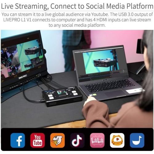  [아마존베스트]FEELWORLD LIVEPRO L1 V1 Multi-Format Video Mixer Switcher 4 x HDMI Inputs USB 3.0 Multi Camera Production Real Time Live Streaming Lightweight Heat Dissipation