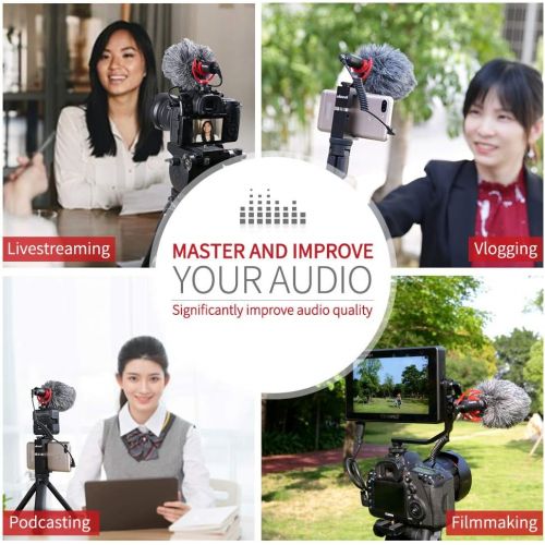  [아마존베스트]FEELWORLD FM8 Universal Compact Shotgun Video Microphone with Shock Mount, Wind Shield and 3.5mm Conversion Cable for Audio Recording Smartphones DSLR Camera Filmmaking Vlogging Mu