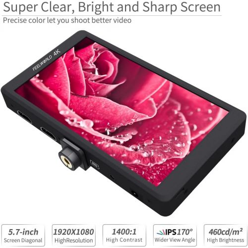  FEELWORLD F570 5.7 inch DSLR on Camera Field Monitor Small HD Focus Video Assist IPS Full HD 1920x1080 Support 4K HDMI Input Output Rugged Aluminum Housing