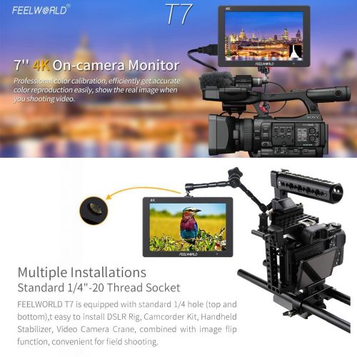  FEELWORLD T7 7 1920x1200 IPS 4K On-Camera Monitor with HDMI Input and Output, Rugged Aluminum Housing, Focus Assist, Histogram, False Color, Zebra Exposure, Check Field, Color Temp
