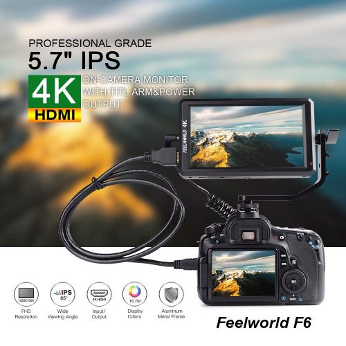  FEELWORLD Feelworld F6 5.7 Inch Full HD 1920x1080 IPS LED Panel On-Camera Monitor with 160 ° Wide Viewing...