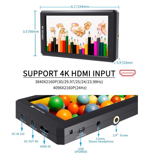  FEELWORLD F6 5.7Inch FHD IPS On Camera 4K HDMI Monitor with Swivel Arm and 8V DC Power Output F550 Battery Included Kit(Upgraded firmware)