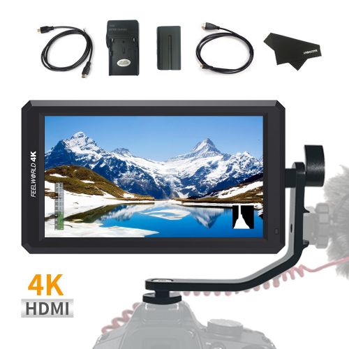  FEELWORLD F6 5.7Inch FHD IPS On Camera 4K HDMI Monitor with Swivel Arm and 8V DC Power Output F550 Battery Included Kit(Upgraded firmware)