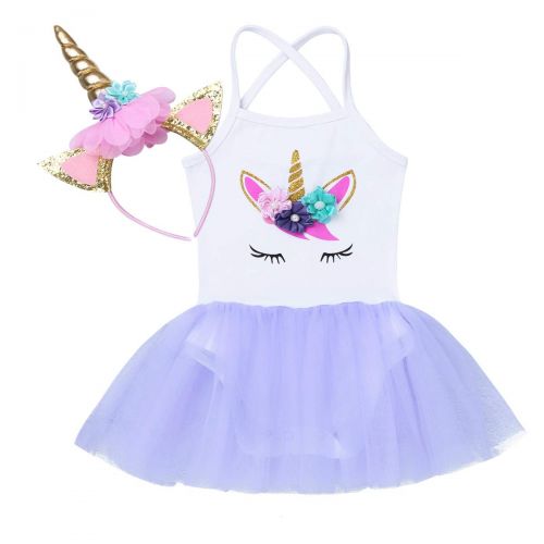  FEESHOW Baby Girls Cartoon Tutu Romper with Headband Princess Birthday Party Fancy Dress Costumes