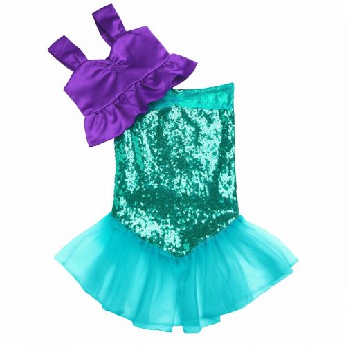  FEESHOW Toddler Girls Sequins Little Mermaid Tail Halloween Costumes Party Outfits Top with Skirt