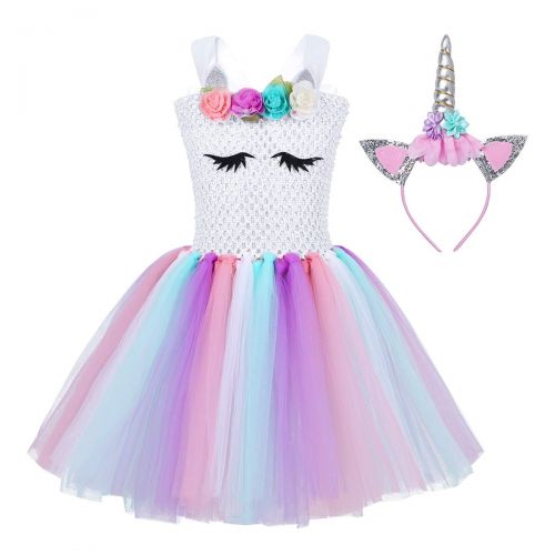  FEESHOW Kids Girls Pastel Tutu Dress Princess Halloween Costumes Fancy Dress up Outfits with Headband