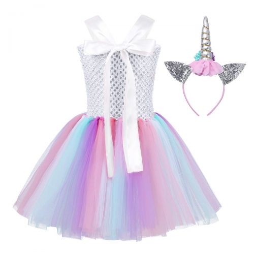  FEESHOW Kids Girls Pastel Tutu Dress Princess Halloween Costumes Fancy Dress up Outfits with Headband
