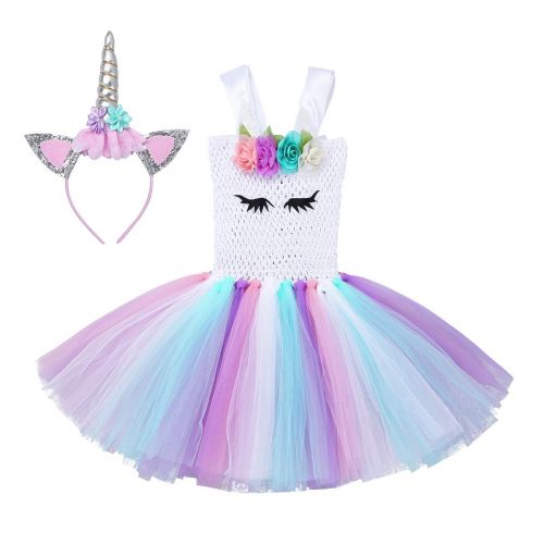  FEESHOW Kids Girls Pastel Tutu Dress Princess Halloween Costumes Fancy Dress up Outfits with Headband