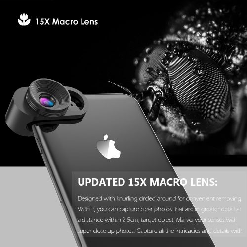  FEGEGO Phone Camera Lens Kit,0.65X Wide Angle Lens+ 230° Fisheye Lens + 15X Macro Lens,Clip-On Lenses for iPhone XRXS XS MAXX 8 7 6 Plus, Samsung Smartphones