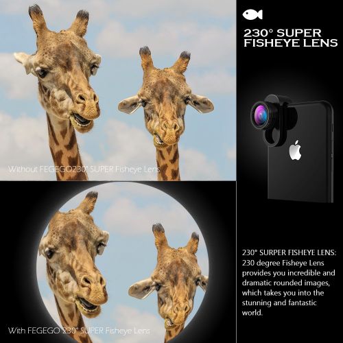  FEGEGO Phone Camera Lens Kit,0.65X Wide Angle Lens+ 230° Fisheye Lens + 15X Macro Lens,Clip-On Lenses for iPhone XRXS XS MAXX 8 7 6 Plus, Samsung Smartphones