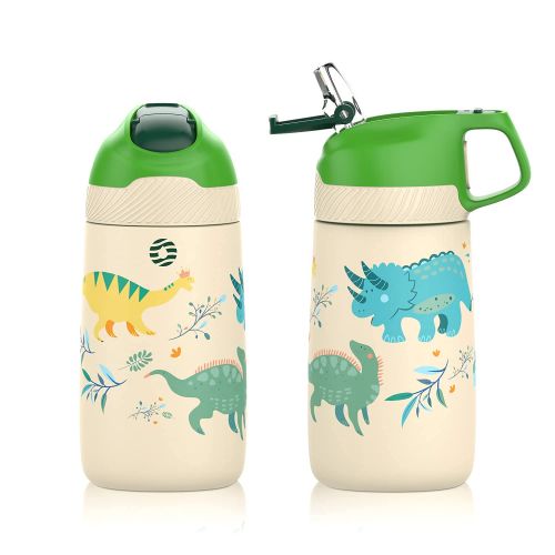  FEIJIAN Kids?Water Bottle with Straw 13oz Stainless Steel Double Walled Vacuum insulated water Bottle Leakproof Toddler Kids Cup One-touch opening Keep Warm and Cold for School Girls Boys