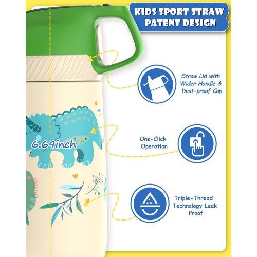  FEIJIAN Kids?Water Bottle with Straw 13oz Stainless Steel Double Walled Vacuum insulated water Bottle Leakproof Toddler Kids Cup One-touch opening Keep Warm and Cold for School Girls Boys