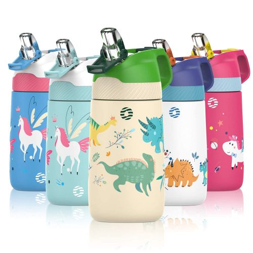  FEIJIAN Kids?Water Bottle with Straw 13oz Stainless Steel Double Walled Vacuum insulated water Bottle Leakproof Toddler Kids Cup One-touch opening Keep Warm and Cold for School Girls Boys