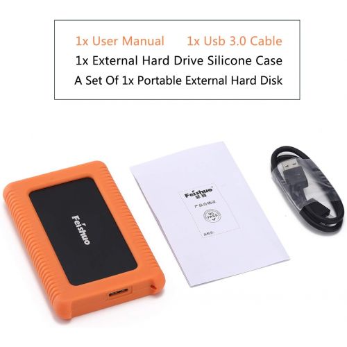  FEISHUO Portable External Hard Drive USB3.0 SATA HDD Storage  External Hard Drive Silicone Case Anti-Drop, Shockproof and Rainproof (320G, Black)