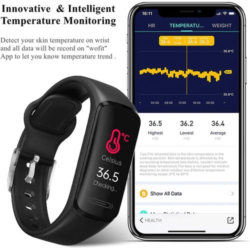  FEITAKE Fitness Tracker HR, Activity Fitness Trackers with Body Temperature Heart Rate Sleep Health Blood Pressure Monitor, IP68 Waterproof Calorie Steps Counter Tracker Pedometer Watch fo