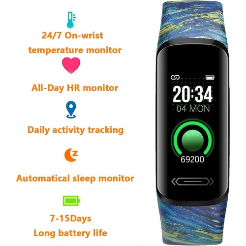  FEITAKE Fitness Tracker HR, Activity Fitness Trackers with Body Temperature Heart Rate Sleep Health Blood Pressure Monitor, IP68 Waterproof Calorie Steps Counter Tracker Pedometer Watch fo