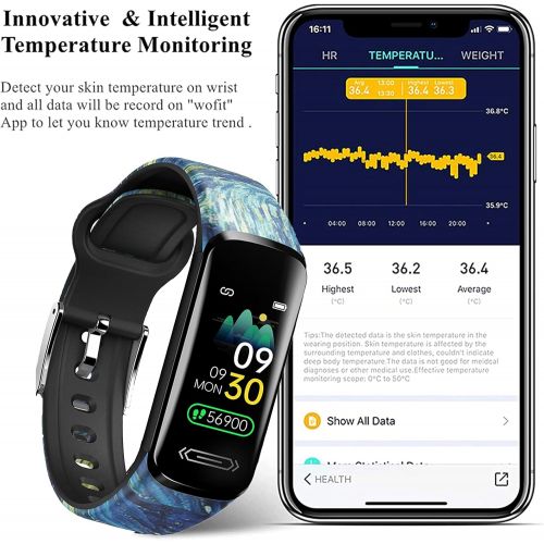  FEITAKE Fitness Tracker HR, Activity Fitness Trackers with Body Temperature Heart Rate Sleep Health Blood Pressure Monitor, IP68 Waterproof Calorie Steps Counter Tracker Pedometer Watch fo