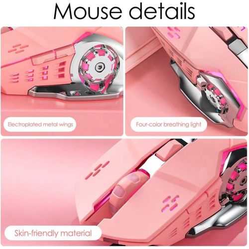  FELICON Pink Gaming Keyboard Mouse and Headset and Mouse pad Wired LED Backlit Mechanical Feeling Keyboard 2400DPI Adjust Mice 3.5mm Gaming Stereo Headset for Gamers and Xbox and PS4 PS5 N