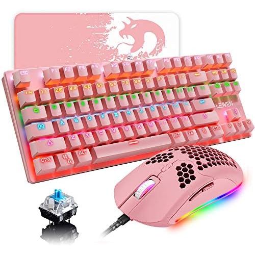  FELICON Wired Gaming Keyboard and Mouse Combo,87 Keys Compact Rainbow Backlit Keyboard,26 Kinds RGB Backlit 12000 DPI Lightweight Gaming Mouse with Honeycomb Shell for Windows PC Gamers