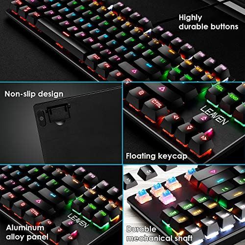 FELICON Wired Gaming Keyboard and Mouse Combo,87 Keys Compact Rainbow Backlit Keyboard,26 Kinds RGB Backlit 12000 DPI Lightweight Gaming Mouse with Honeycomb Shell for Windows PC Gamers