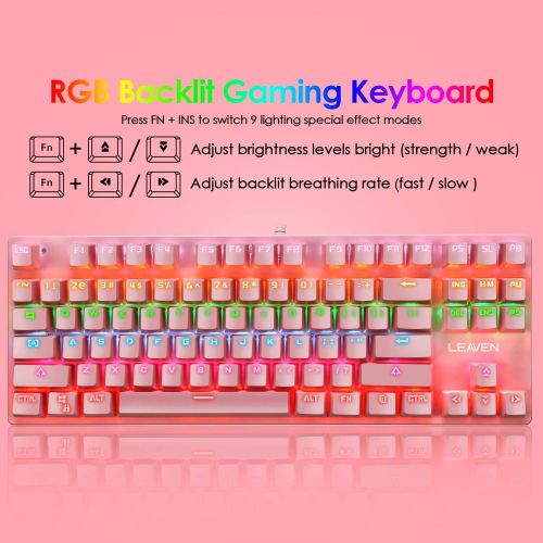  FELICON Wired Gaming Keyboard and Mouse Combo,87 Keys Compact Rainbow Backlit Keyboard,26 Kinds RGB Backlit 12000 DPI Lightweight Gaming Mouse with Honeycomb Shell for Windows PC Gamers