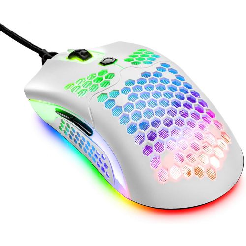  FELICON Lightweight Gaming Mouse Wired, 12000DPI Mice Backlit Mice with 7 Buttons Programmable Driver,Ultralight Honeycomb Shell Ultraweave Cable Mouse Compatible with PC Gamers and Xbox a