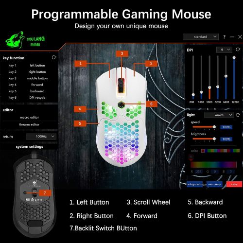  FELICON Lightweight Gaming Mouse Wired, 12000DPI Mice Backlit Mice with 7 Buttons Programmable Driver,Ultralight Honeycomb Shell Ultraweave Cable Mouse Compatible with PC Gamers and Xbox a