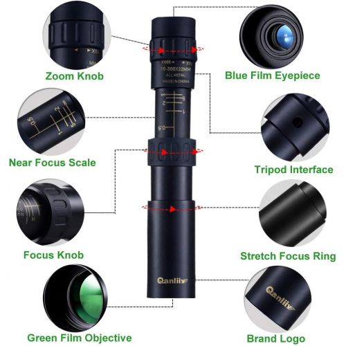  [아마존베스트]FELICON Monocular Telescope, 10-300X32 High Power Compact Portable Pocket HD BAK4 Prism Tripod Monocular with Weak Night Vision for Adults and Kids,Zoom Monocula Waterproof for Bird Watchi