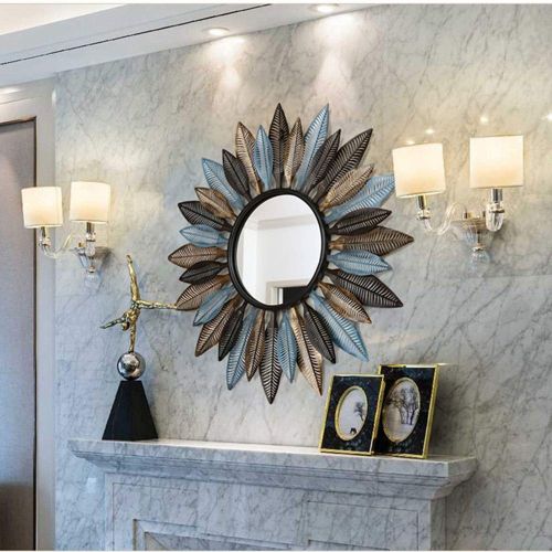  FENFOUBA Decorative Leaf Metal Wall Mirror,Modern Iron Starburst Wall Pendant,Perfect for Housewarming Gift (Size : 60x60cm)