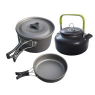 FENGMM Ultra-Light Aluminum Alloy Camping Cookware Utensils Outdoor Cooking Teapot Picnic Tableware Kettle Pot Frying Pan 3pcs/Set