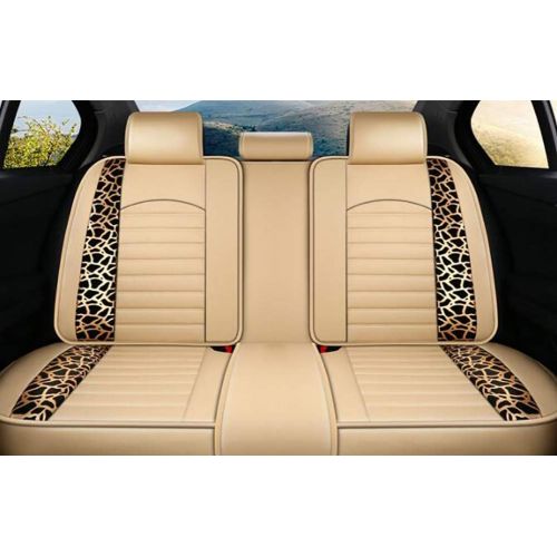  FENGWUTANG Universal PU Leather Car Seat Cushion Cover,Leopard Print Waterproof Front and Rear 5 Seats Full Set Car Seat Covers for Most Cars SUV Van