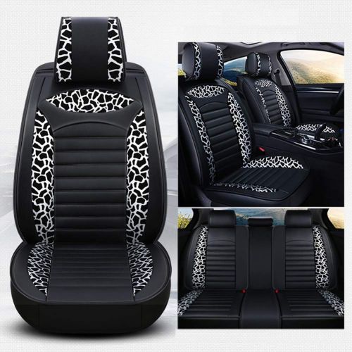  FENGWUTANG Universal PU Leather Car Seat Cushion Cover,Leopard Print Waterproof Front and Rear 5 Seats Full Set Car Seat Covers for Most Cars SUV Van