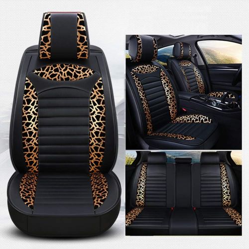  FENGWUTANG Universal PU Leather Car Seat Cushion Cover,Leopard Print Waterproof Front and Rear 5 Seats Full Set Car Seat Covers for Most Cars SUV Van