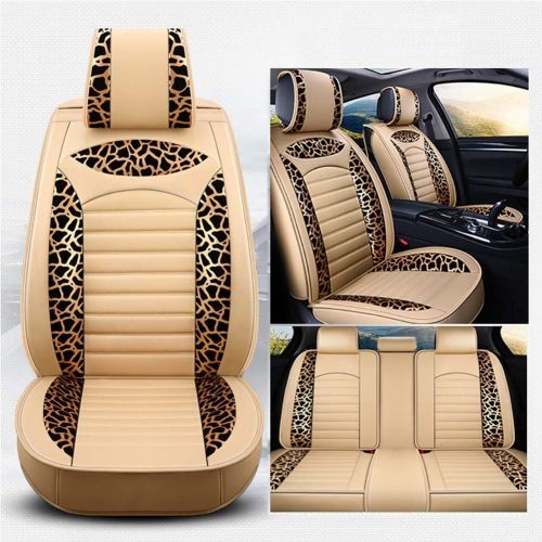  FENGWUTANG Universal PU Leather Car Seat Cushion Cover,Leopard Print Waterproof Front and Rear 5 Seats Full Set Car Seat Covers for Most Cars SUV Van